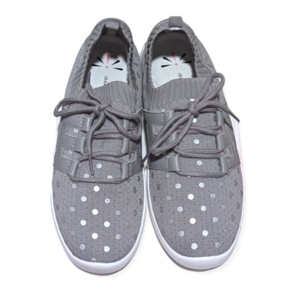 Isaac Mizrahi Live! Lace-Up Sneakers Polka-Dot Knit Gray & White Size 8M NEW - Picture 1 of 7